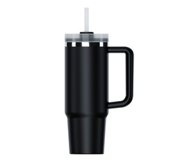 Black tumbler with handle and straw