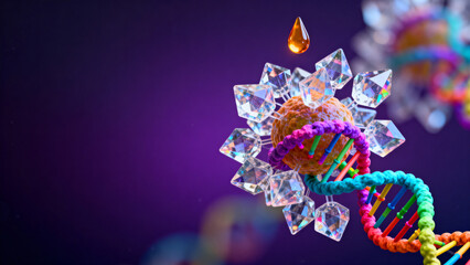 DNA strand with crystal structures and droplet