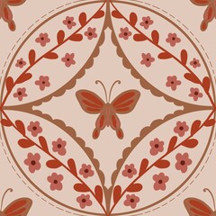 Fototapeta premium Autum Winter Pattern Background Illustration For Cover, Banner, Notes. Fall Winter Aesthetic Background. Plant And Flower Pattern Background.