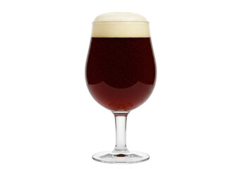 Isolated beer in tulip glass full of stout with creamy foam head, alcoholic beverage