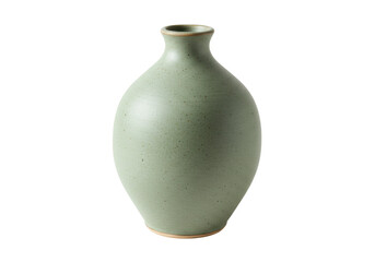 Isolated handmade celadon ceramic vase with a rounded belly and short narrow neck