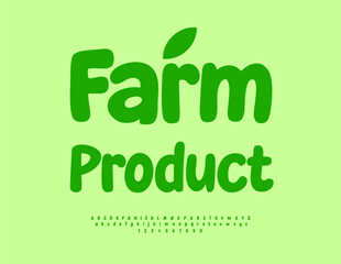 Vector Eco Promotion Farm Product for Market, Shop and Cafe. Cute Green Font. Rounded Alphabet Letters and Numbers set.