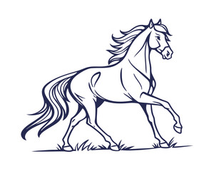 Elegant Horse Silhouette Isolated on White Background with Dynamic Movement and Flowing Mane in Detailed Vector Illustration Style