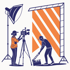 Film crew setting up equipment