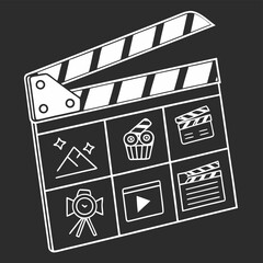 Film icons on clapperboard graphic