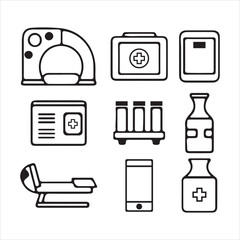 Line art medical devices icons set.