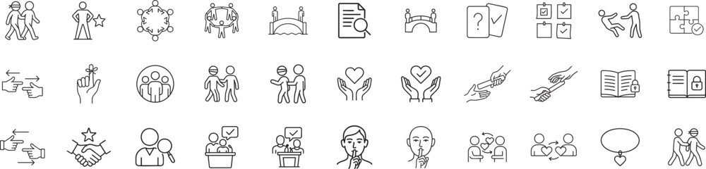 Trust & Honesty Line Icons Pack Minimal Thin Outline Friendship, Promise, Faith, Confidence, Credibility, Truth SVG PNG Set for Business & Personal Use