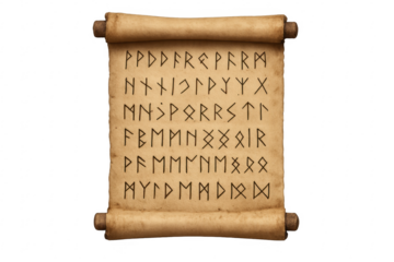Old parchment scroll showing ancient runic alphabet