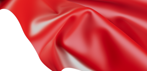 Close-up of red fabric with smooth texture and elegant folds against a clean white backdrop. Perfect for textile designs, fashion projects, and