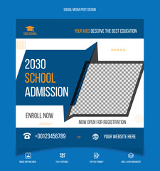 Naklejka premium Modern and professional School Admission Instagram Post Design for Education, Eye-Catching School Admission Design for Facebook & Instagram