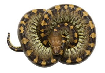Isolated Annulated Boa curled up showing its skin pattern for reptile educational books