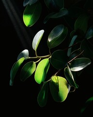 Sunlit Eucalyptus Leaves: A dance of light and shadow on green foliage.