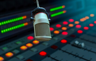 Professional microphone in radio studio