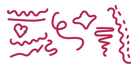 Dynamic collection of artistic hand-drawn wavy lines, a charming heart, and various abstract shapes, offering modern creative digital versatility for engaging design.