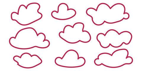 Outlined Cloud Graphics Designed Collection of Whimsical, Hand-Drawn Cloud Illustrations for Various Creative Applications