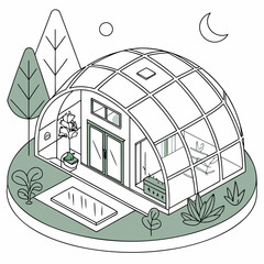 Isometric dome house with a pool and trees a modern and sustainable home design with a unique architectural style and a peaceful setting for relaxation © NAHID 