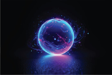 Futuristic glowing ball with electric neon effects. Abstract cosmic design ideal for digital projects, posters, or game graphics.