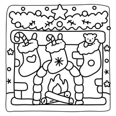 Cute Bold and Easy Christmas Coloring Pages, Cute Christmas Bold and Easy Coloring Pages, Line Art, Vectors Illustration, Black and White, 8.5x8.5