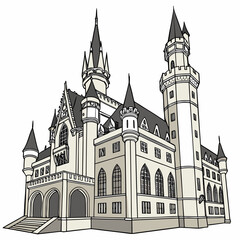 Obraz premium Majestic castle illustration a detailed vector drawing of a fairytale castle with intricate towers, arches, and windows, evoking a sense of wonder and fantasy