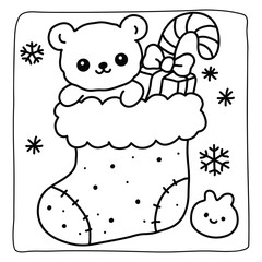 Cute Bold and Easy Christmas Coloring Pages, Cute Christmas Bold and Easy Coloring Pages, Line Art, Vectors Illustration, Black and White, 8.5x8.5