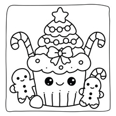 Cute Bold and Easy Christmas Coloring Pages, Cute Christmas Bold and Easy Coloring Pages, Line Art, Vectors Illustration, Black and White, 8.5x8.5