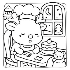 Cute Bold and Easy Christmas Coloring Pages, Cute Christmas Bold and Easy Coloring Pages, Line Art, Vectors Illustration, Black and White, 8.5x8.5