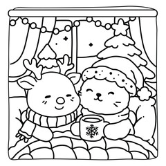 Cute Bold and Easy Christmas Coloring Pages, Cute Christmas Bold and Easy Coloring Pages, Line Art, Vectors Illustration, Black and White, 8.5x8.5