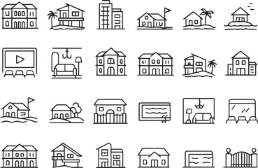 Residential Buildings Collection Outlined Icon Set
