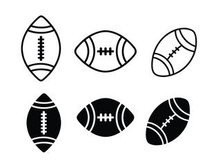  American Football  Icon set in Outline and Solid Black Silhouette Styles