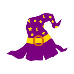 Purple Magic Witch Hat Vector Illustration with Stars and Moon