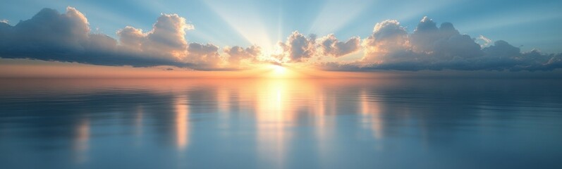Obraz premium A close up of a sun setting over the ocean with clouds banner