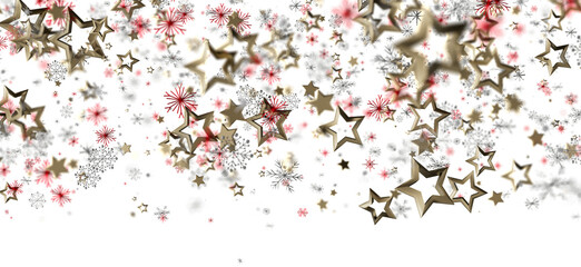 Abstract design featuring golden stars and delicate snowflakes against a white background, perfect for seasonal greetings and holiday-themed vis © vegefox.com