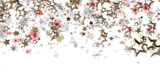 Festive Christmas background featuring falling golden stars, snowflakes, and red accents on white. Perfect for holiday greetings and seasonal de © vegefox.com
