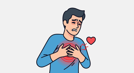 Man Experiencing Chest Pain and Heart Discomfort Illustration
