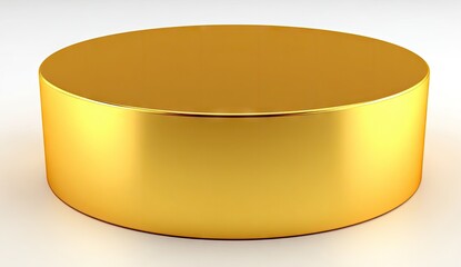 Shiny golden cylinder on a bright white surface with soft shadows