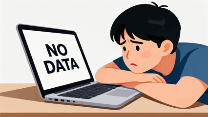 Person looking at laptop with no data message