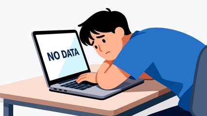Man looking at laptop with no data message