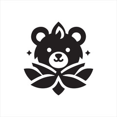 Cute Bear with Unicorn Horn and Lotus Flower Design.