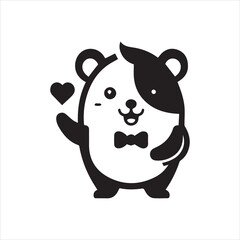 Cute Cartoon Animal with Bow Tie and Heart Gesture.