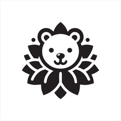 Cute Cartoon Bear Face in Decorative Flower Design.