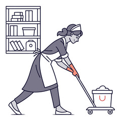 Maid cleaning with mop and bucket