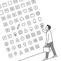 Man interacting with digital icons