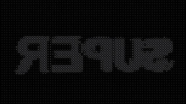 SUPER text animation with rotating grid effect, seamless loop