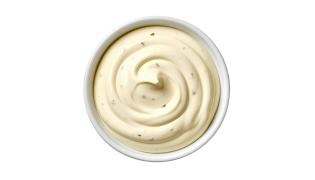 Bowl of Creamy Ranch Dressing, Top-Down View, Isolated on Transparent Background.