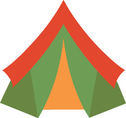 Obraz premium Colorful Camping Tent with Red Roof, Green Panels, and Orange Entrance Vector Illustration
