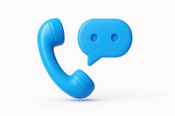Naklejka premium Blue Telephone Icon with Speech Bubble on White Background for Communication Themes