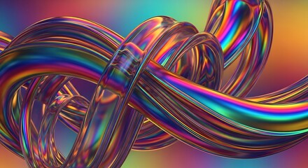 Abstract Metallic Ribbons Twisted in a Psychedelic Rainbow Swirl of Light and Color