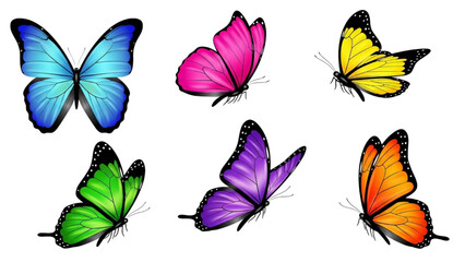 Colorful Butterfly Icon Set Isolated on Transparent Background – Vibrant Flying Insect Illustrations
