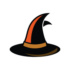 black witch hat with orange band and bent cone ? halloween costume accessory vector for spooky festive design.eps