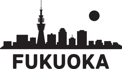 Fototapeta premium Fukuoka skyline silhouette vector illustration in black color